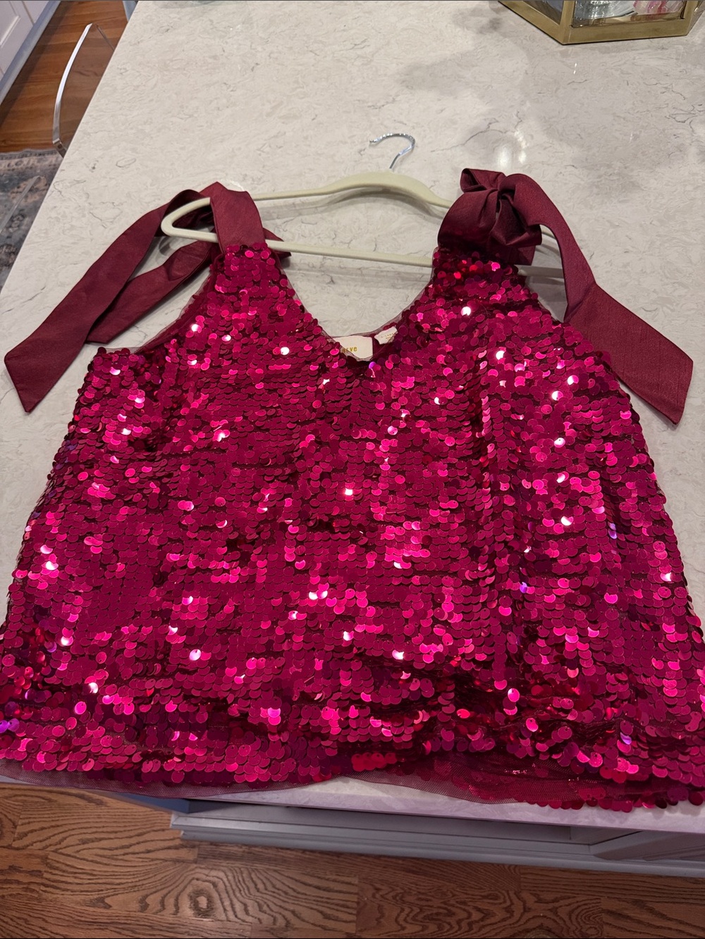 Maeve Hot Pink Sequin Tie-Shoulder Tank